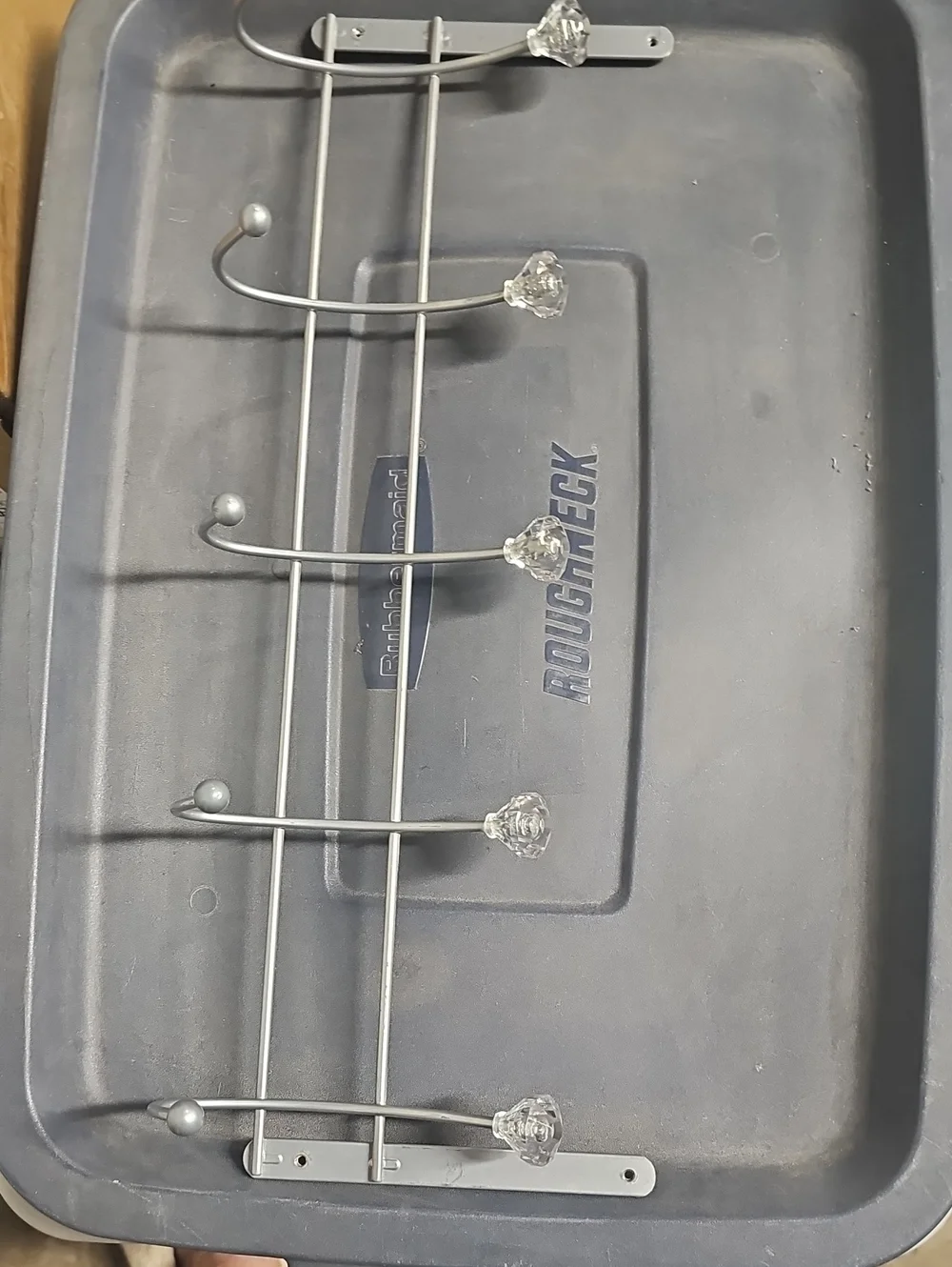 Crystal Knob Wall Hook Rack - 5 Hooks, Silver Tote 1
